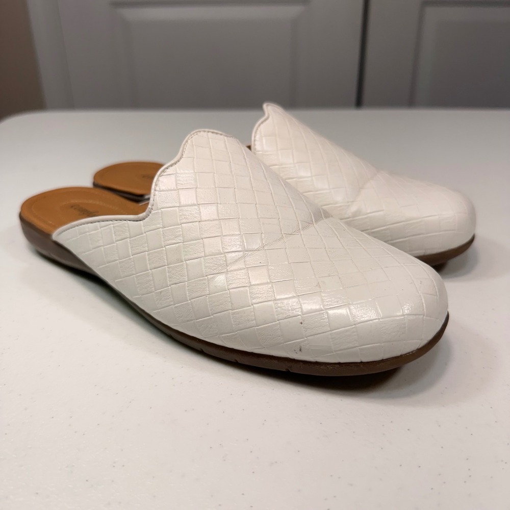 Comfortview Woven Mules White Slip On Loafer Slides Wide Width 7W MYA#06117